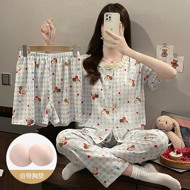 College Chic带胸垫睡衣女夏季2025新款云朵棉可爱家少女学生舒适