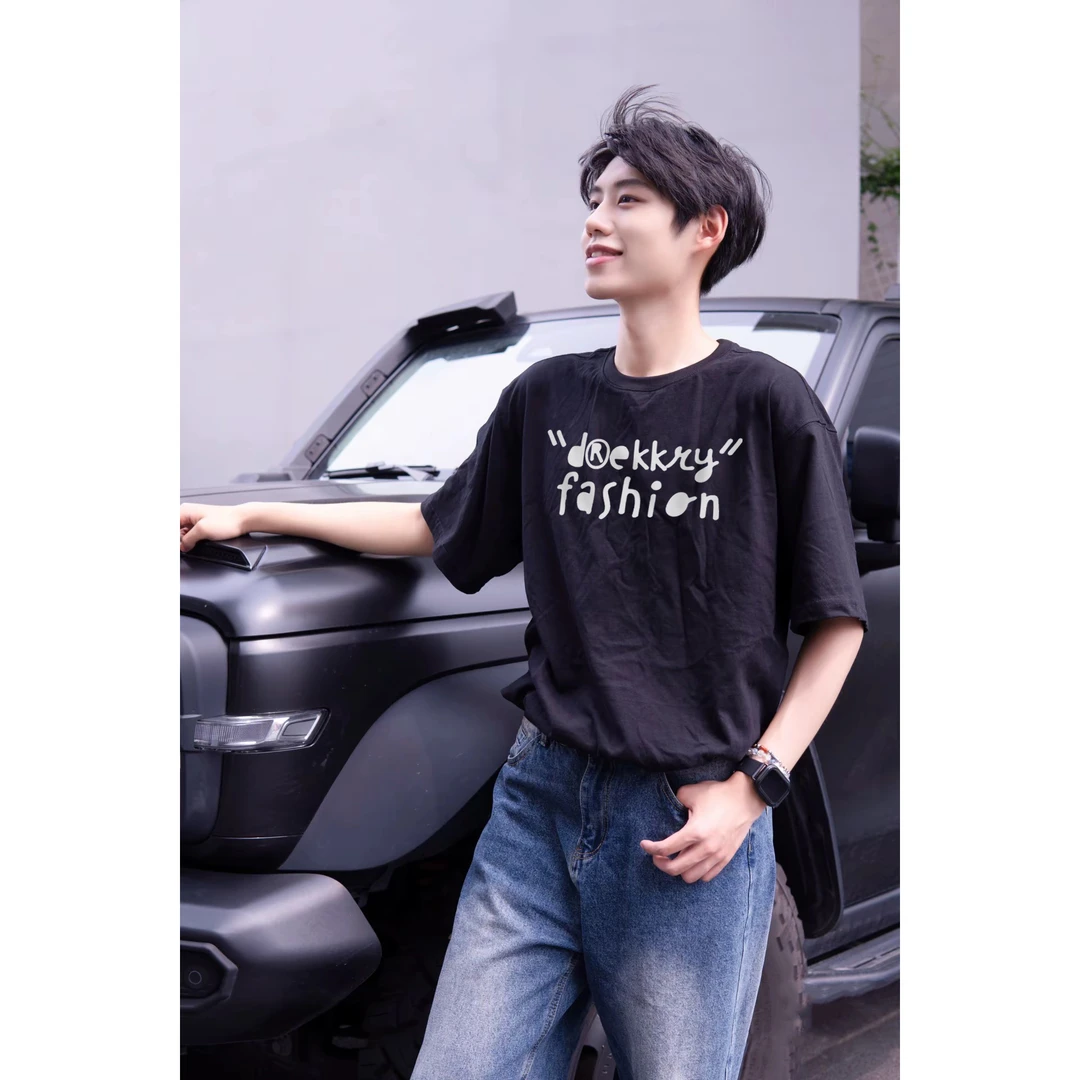 美式ins设计感字母印花短袖男夏季潮牌休闲百搭纯棉圆领T恤上衣女