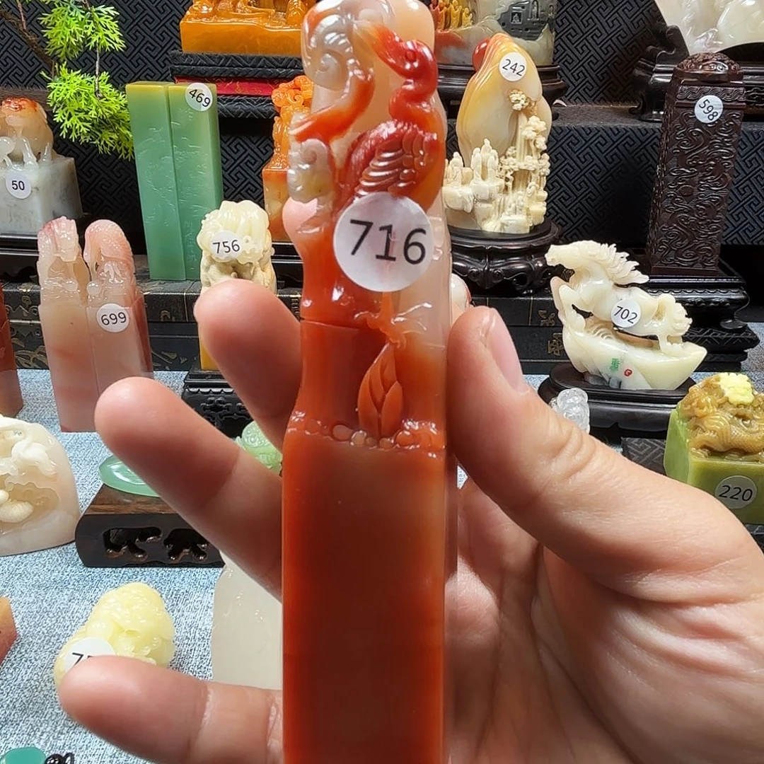 寿山石印石仙鹤灵芝8