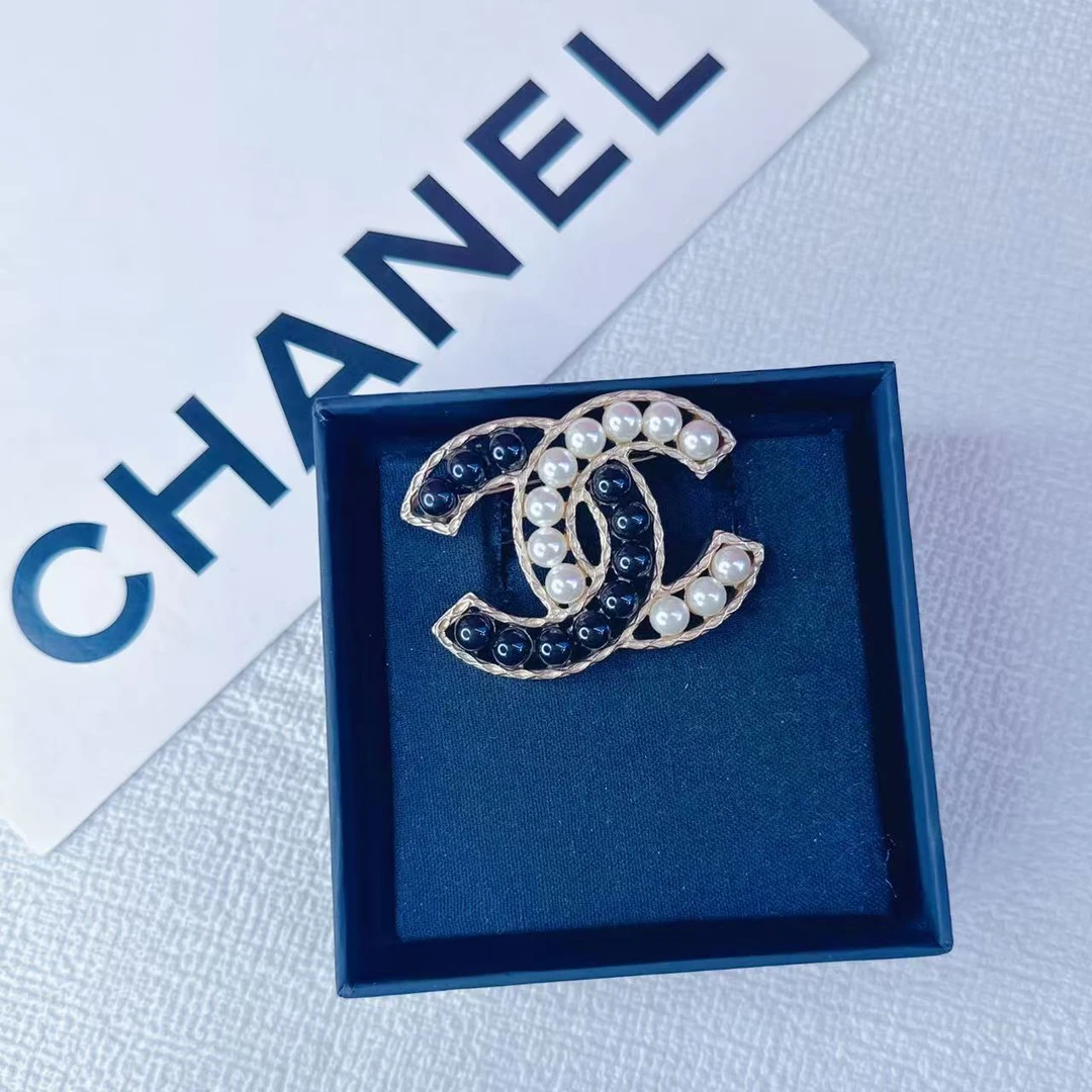 95新 Chanel/香奈儿 柚礼中古香奈儿黑白珍珠双C胸针LZ503250