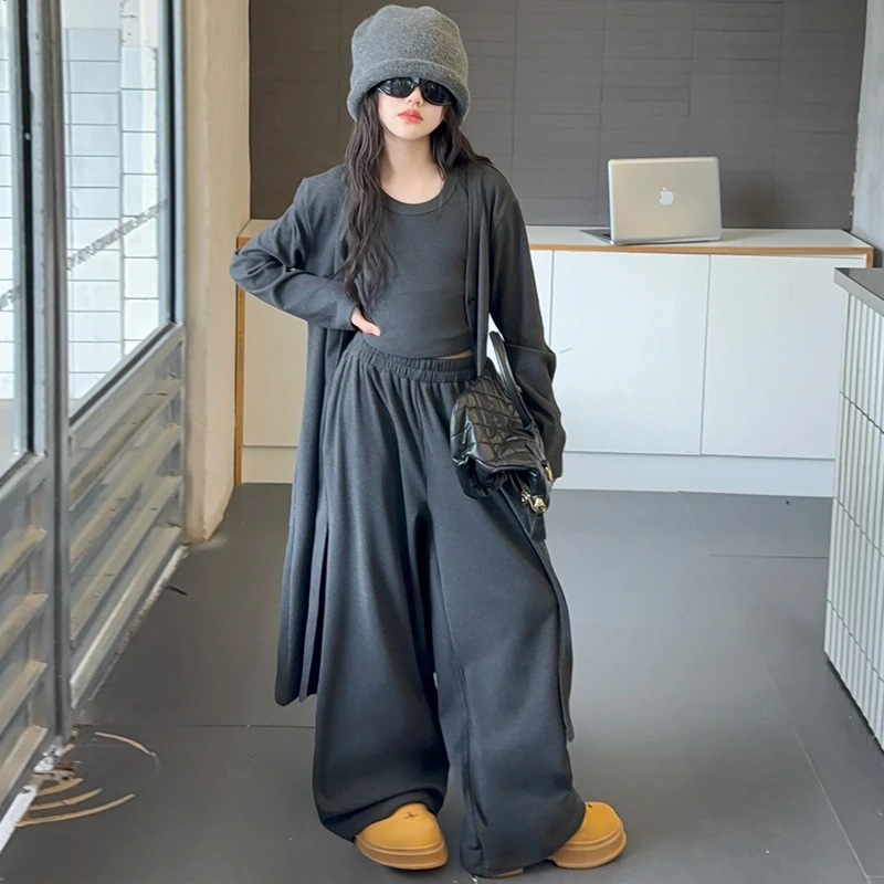 女童长款开衫套装秋季2025新款儿童韩系穿搭洋气初秋大童秋装套装