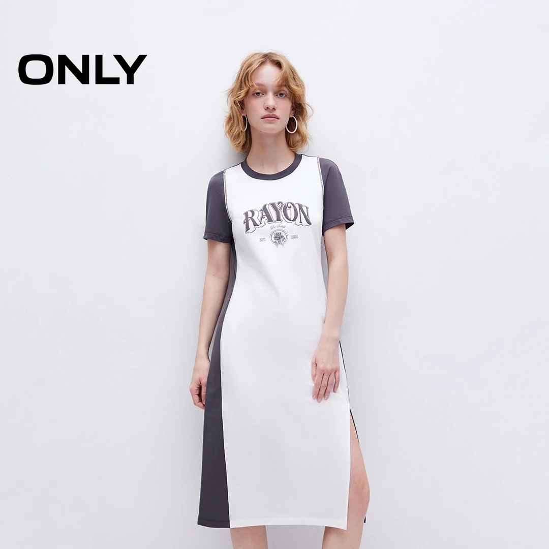 【艾钱钱专属】ONLY美式字母印花撞色圆领T恤裙连衣裙女|125161010