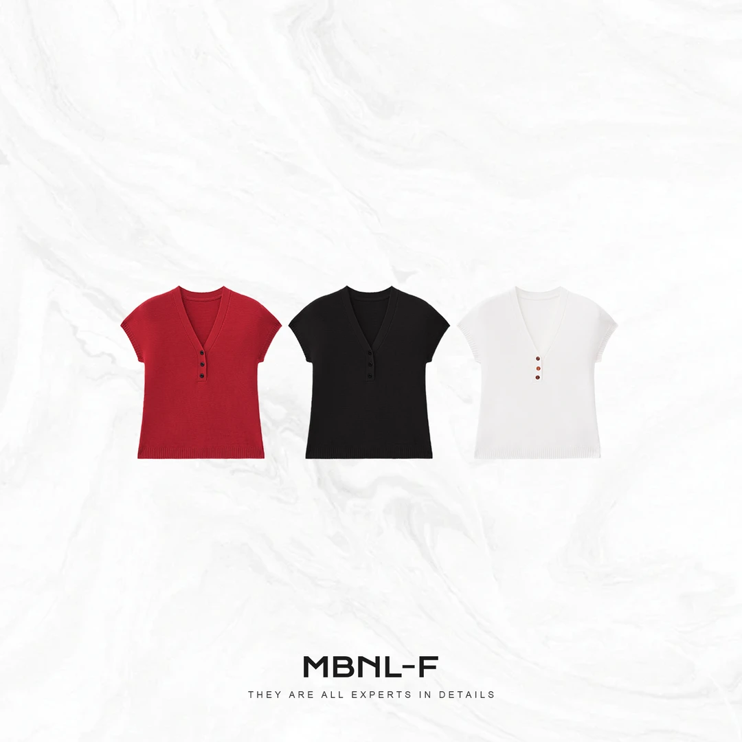 MBNL-F“随性老钱” 绵羊毛混纺实木撞扣针织短袖T恤秦磊XM-XMY2521