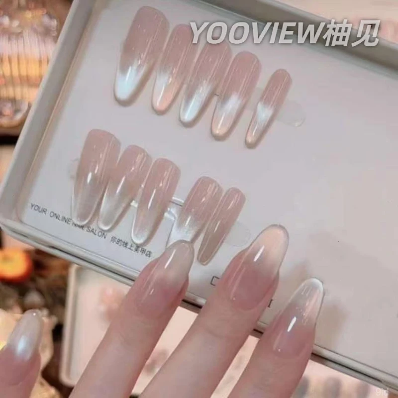 无柚温柔白美甲甲片纯手工穿戴甲猫眼新款见显穿戴追光手工【猫眼】