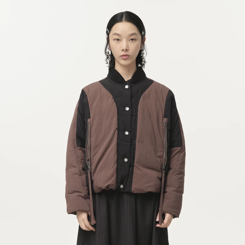 【商场同款】MOVEUP幻走冬季棒球领撞布拼接短款羽绒服女124421207