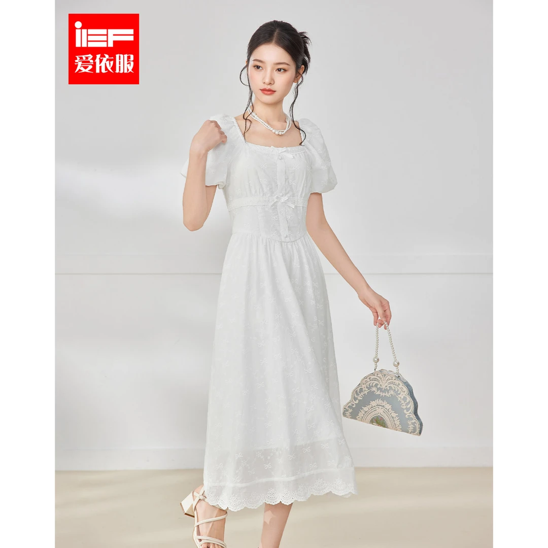IEF/爱依服2025新款夏季时尚高级温柔白月光梭织连衣中裙