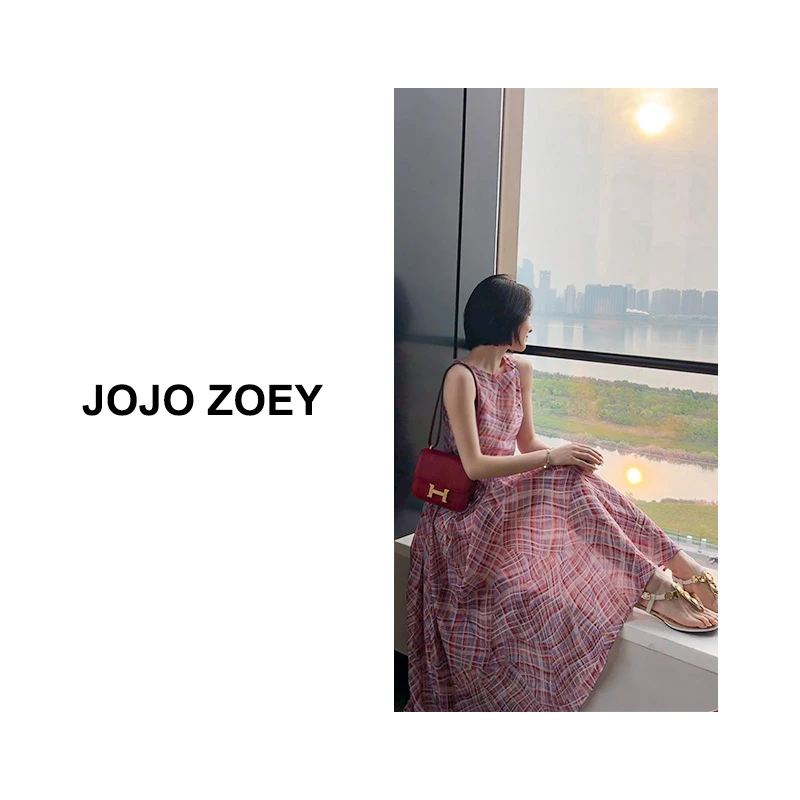 JOJO ZOEY【清仓NO退换】格屿夏梦~复古格子无袖背心连衣裙lyq-8858