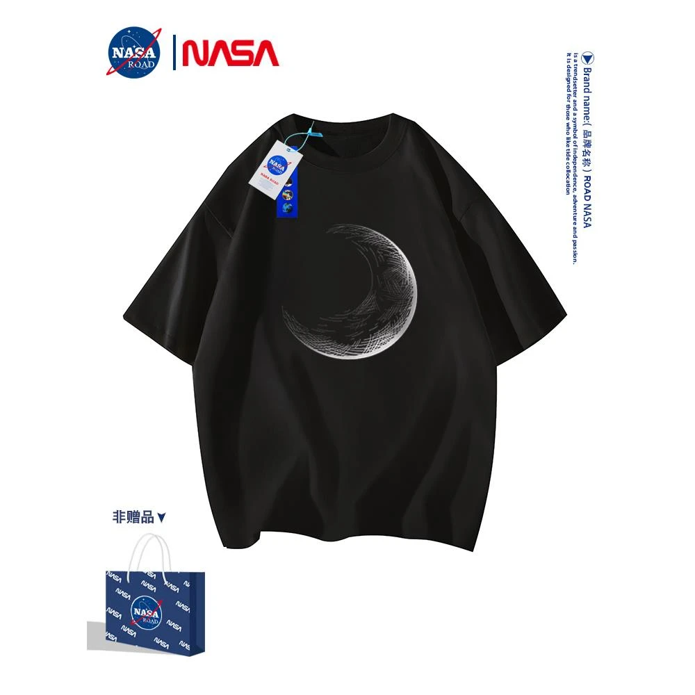 NASA 纯棉短袖T恤男士夏季2025新款潮牌男装简约宽松黑色半袖上衣