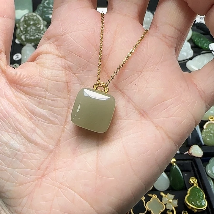 颈饰银S925镶嵌和田玉木*