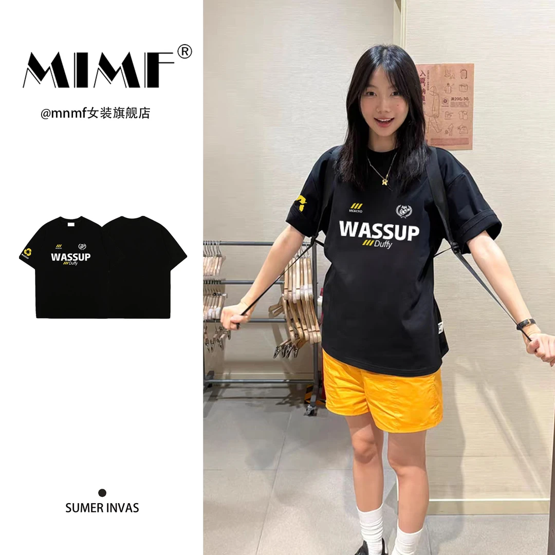 mnmf国潮街头oversize字母印花宽松上衣夏季纯棉打底衫短袖T恤女