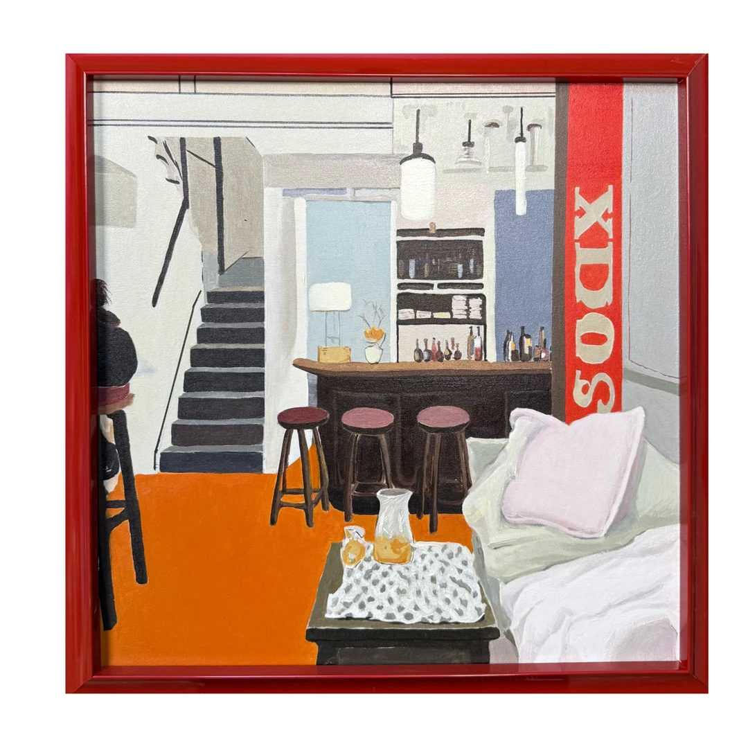 艺术家杨竖【室内奏鸣曲】50*50原创油画收藏带框55*65