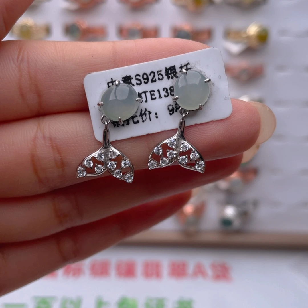 翡翠银S925镶嵌耳饰111111
