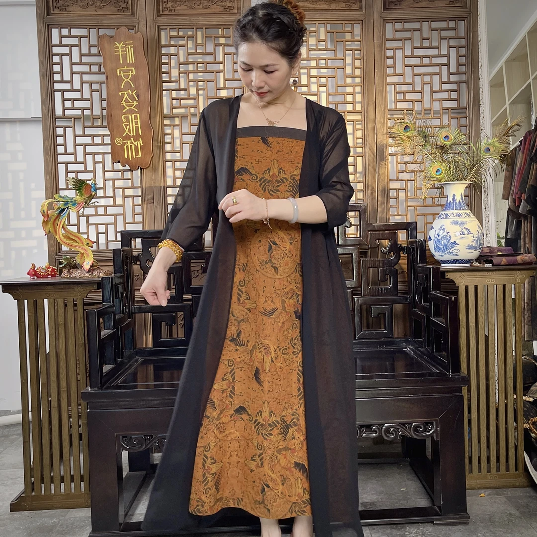 祥安姿服饰【百搭开衫】珍珠乔其纱黑色C153外披薄款夏季国风