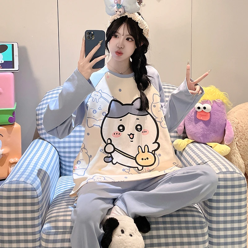 新款小八儿童睡衣女孩春秋季纯棉长袖套装大童可爱女童套头家居服
