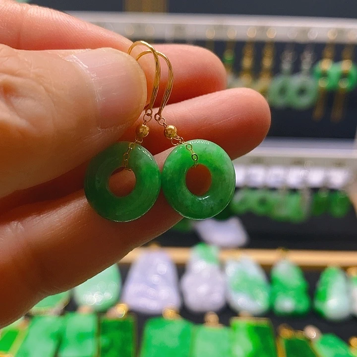 翡翠18K金镶嵌耳饰耳坠