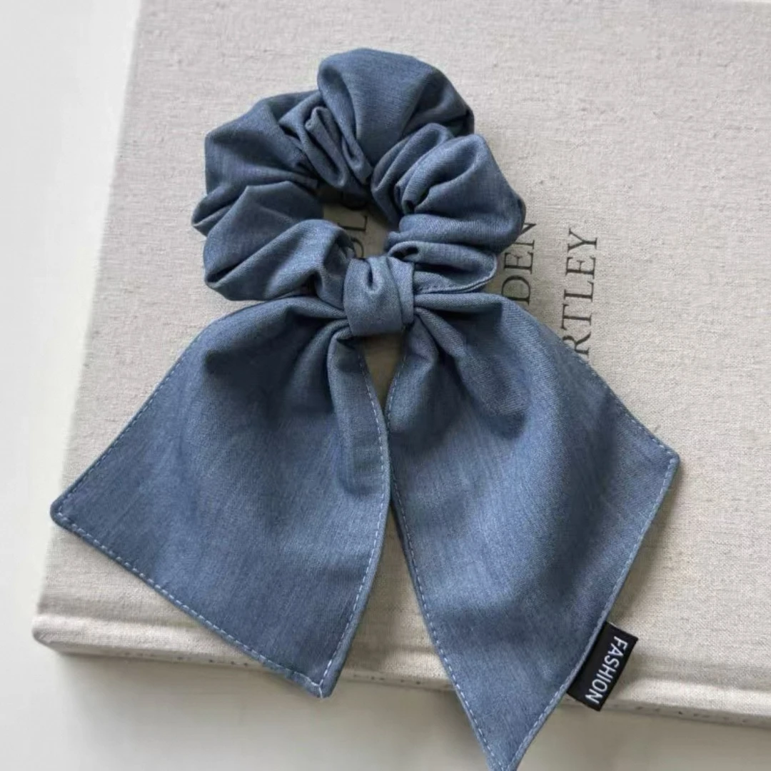 2025新款高级感牛仔布艺飘带蝴蝶结纯色发绳