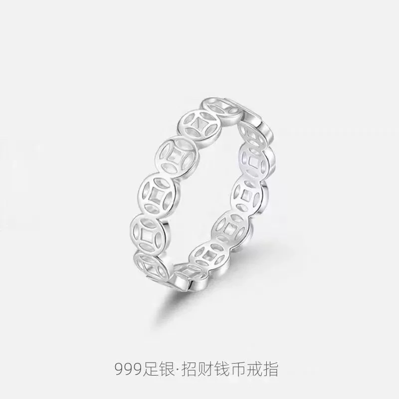 足银戒指 足银戒指 【铜钱闭口戒指】足银时尚简约个性镂空戒指