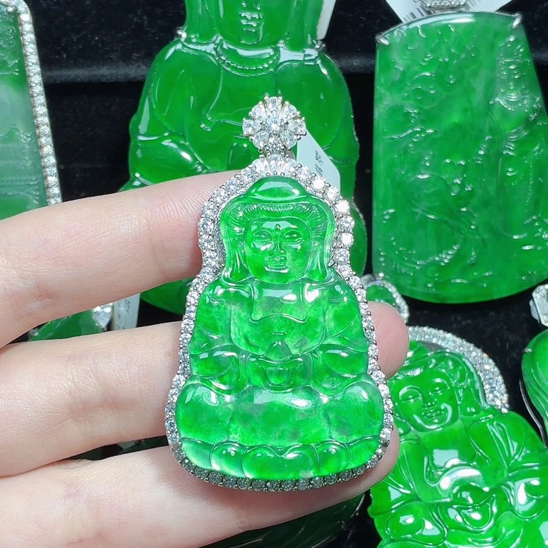 翡翠银S925镶嵌颈饰天然A货翡翠