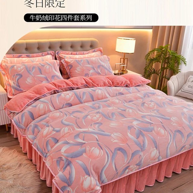 冬季天加厚牛奶绒保暖四件套法兰绒被套床裙款双面金貂珊瑚绒床品