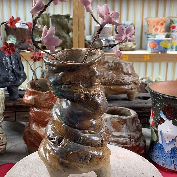 紫砂花盆景德镇陶瓷544