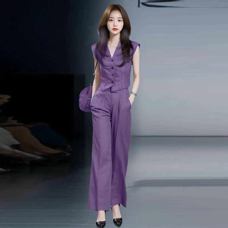 2025超火夏装一整套大方得体穿搭高级感小香风马甲阔腿裤两件套装