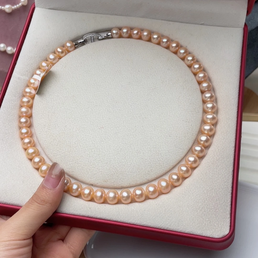 淡水珍珠毛衣链银S925镶嵌9-10