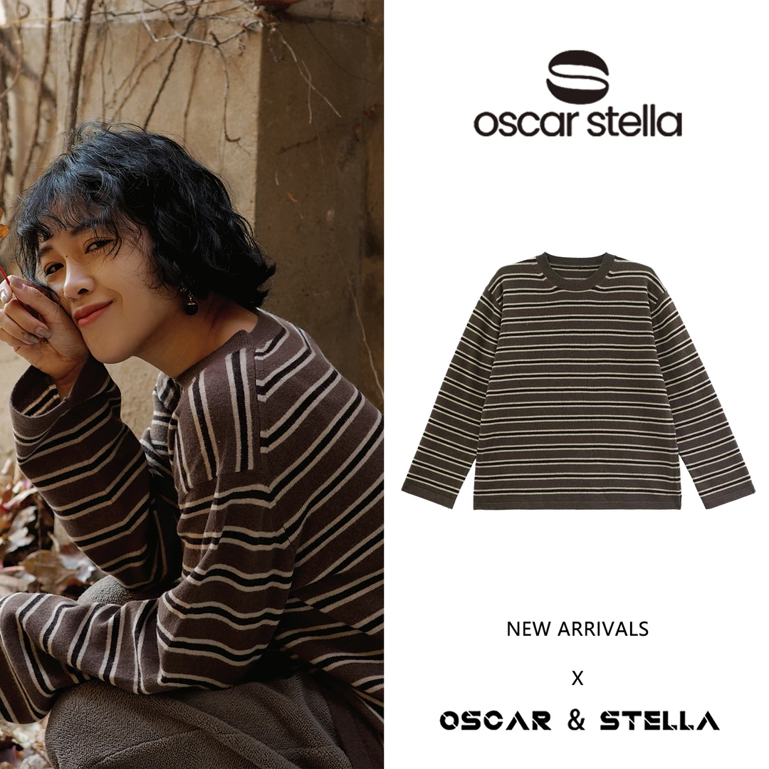 OSCAR&STELLA【垦丁】简约百搭条纹长袖羊毛圆领毛衣134-25304