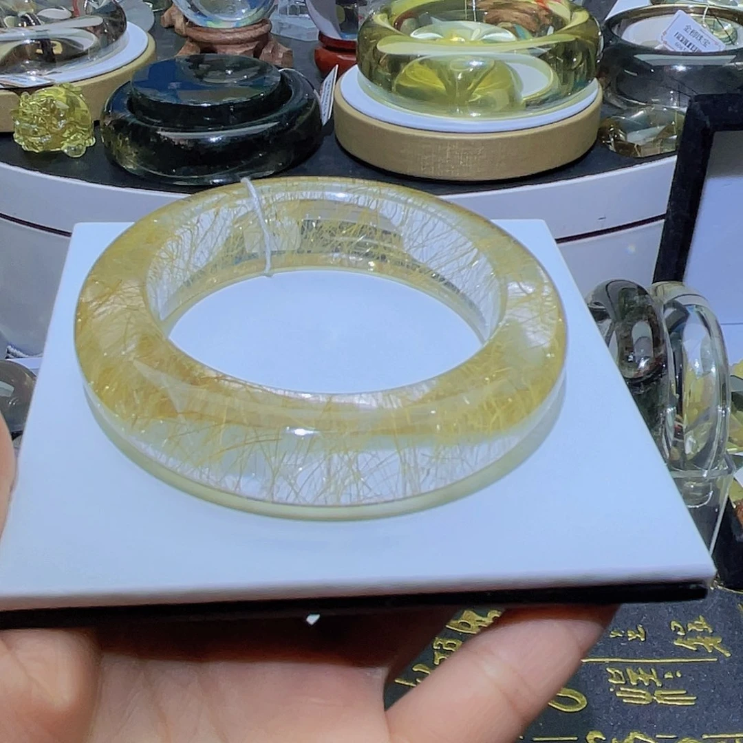 水晶手镯未镶嵌希*天然发晶全净体高品冰透53➕