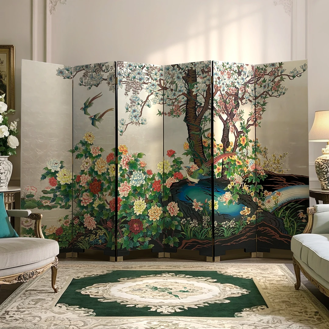 【本尼家】TS486新中式彩绘花鸟屏风客厅茶室折屏高228*宽55cm*6片