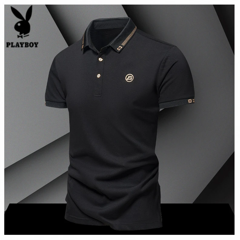 花花公子夏季休闲男士POLO衫商务男刺绣时尚上衣重磅短袖