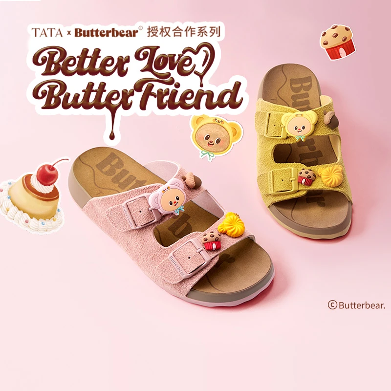 TATA他她黄油小熊联名勃肯鞋凉拖鞋女2025夏季休闲鞋外穿4TF01BT5