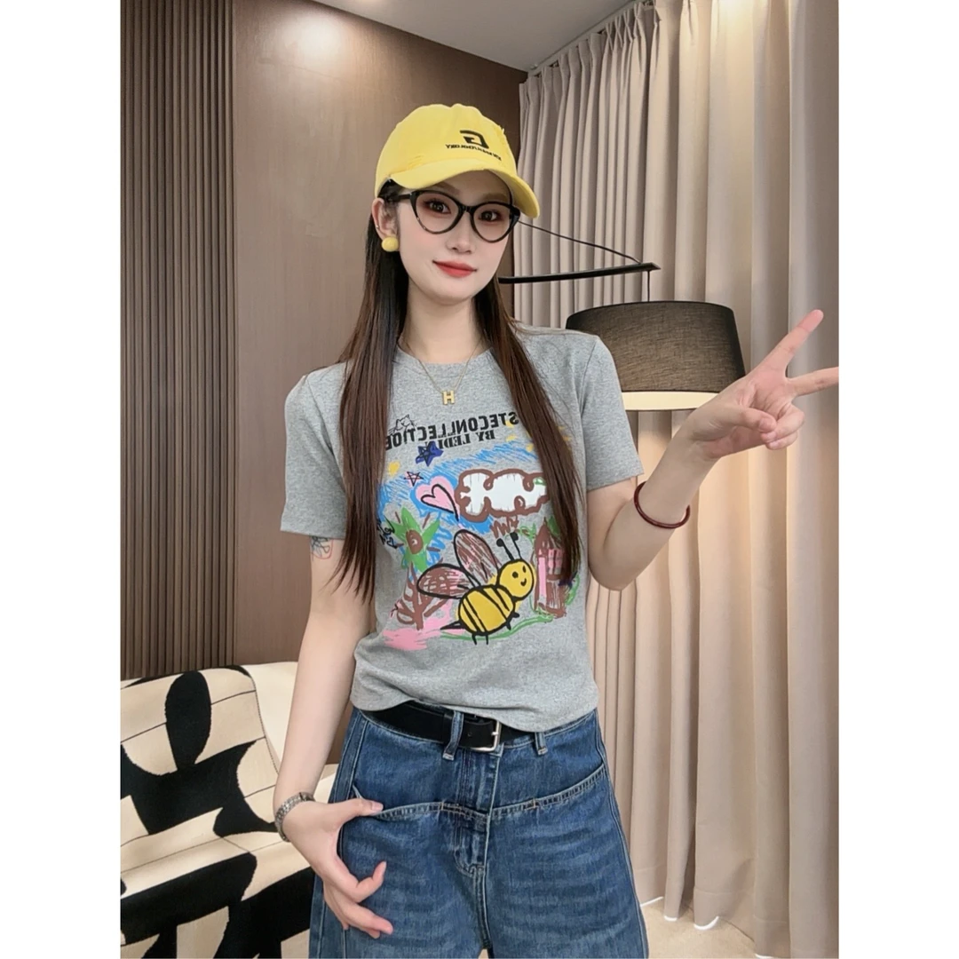 【小米】2025新款百搭时尚T恤简约显瘦宽松短袖上衣印花圆领夏季134