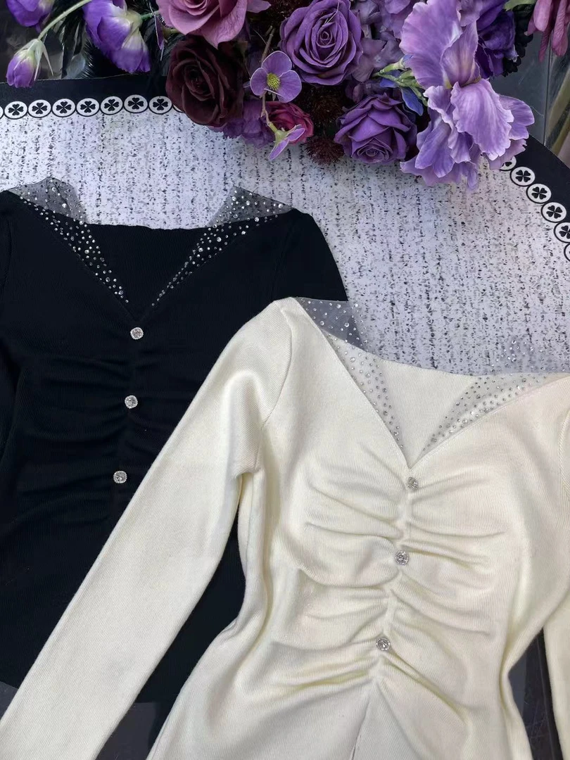 淑雅阁服饰  冬季针织拼接毛针织衫宽松型上衣长袖百搭网红68395