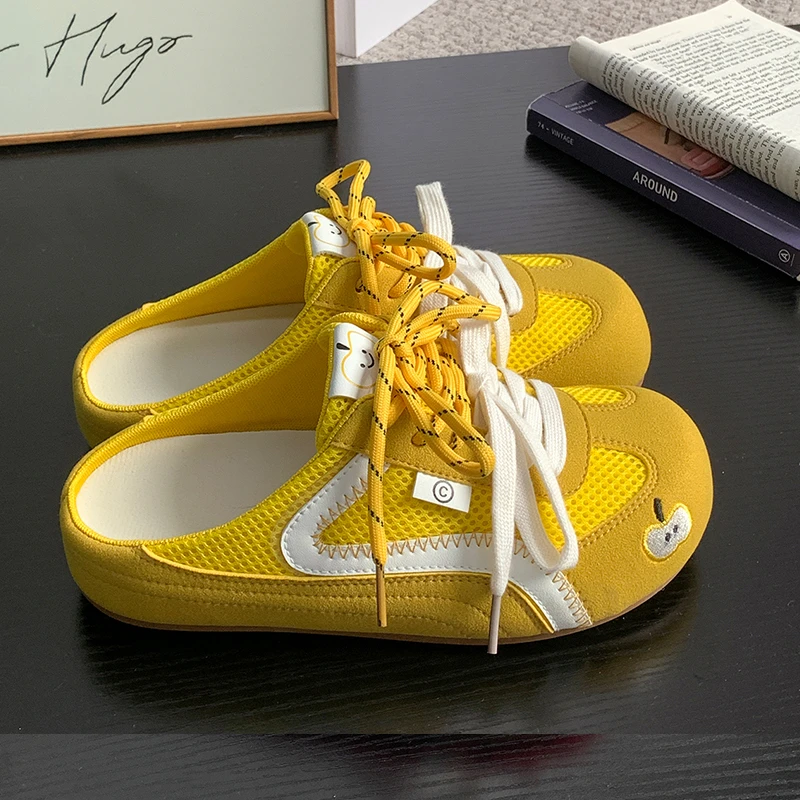 一脚蹬半拖勃肯鞋女2025新款夏季时尚小个子包头网面透气休闲鞋潮