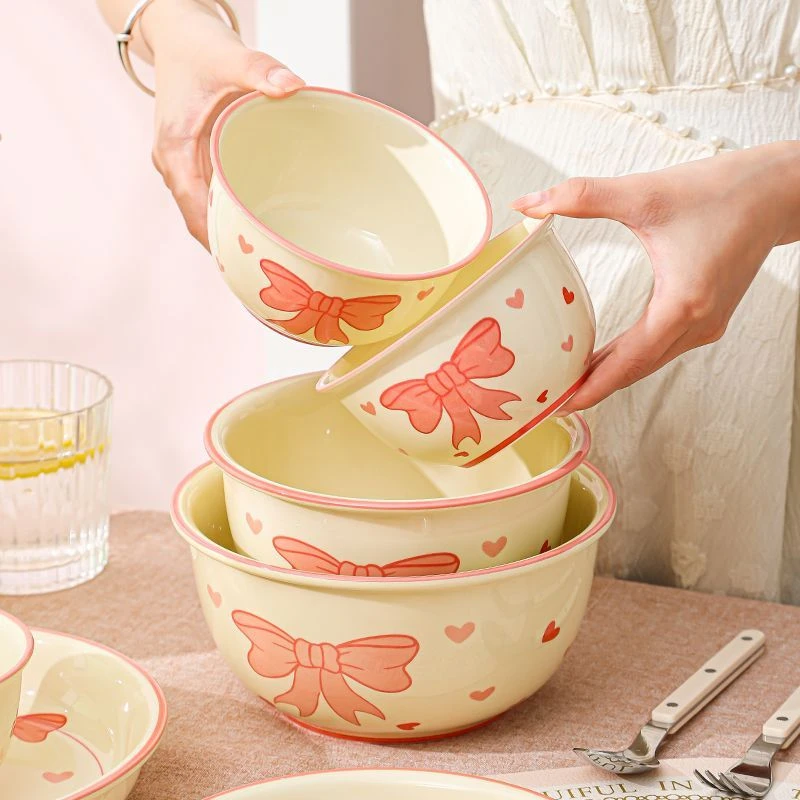 陶瓷菜盘子高颜值吃饭碗黄釉少女可爱陶瓷碗盘家用菜盘碟子米饭碗