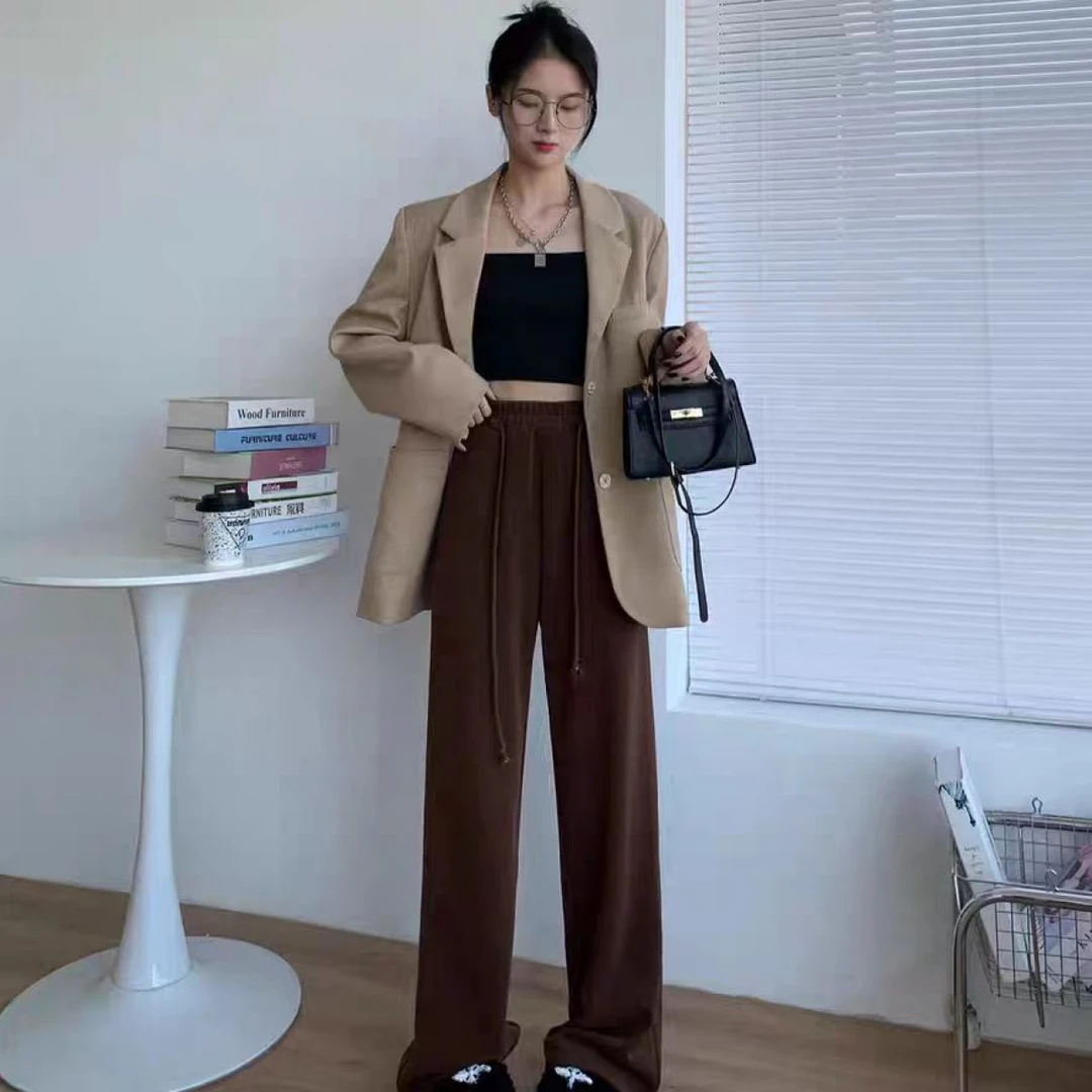 雪尼尔高腰阔腿裤女垂感拖地宽松直筒休闲裤20170(A13-6)