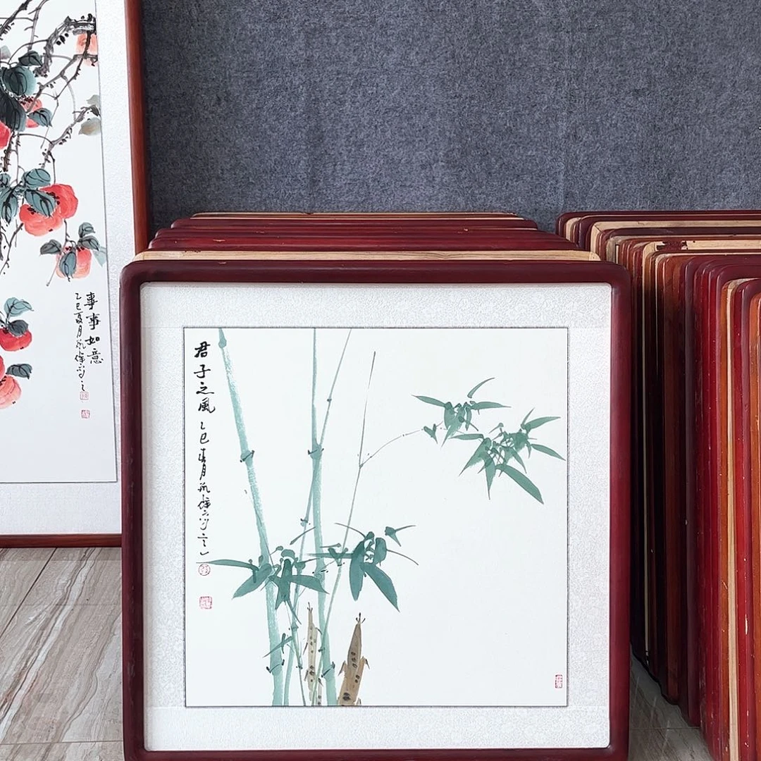 国画书画作品带框63×63厘米