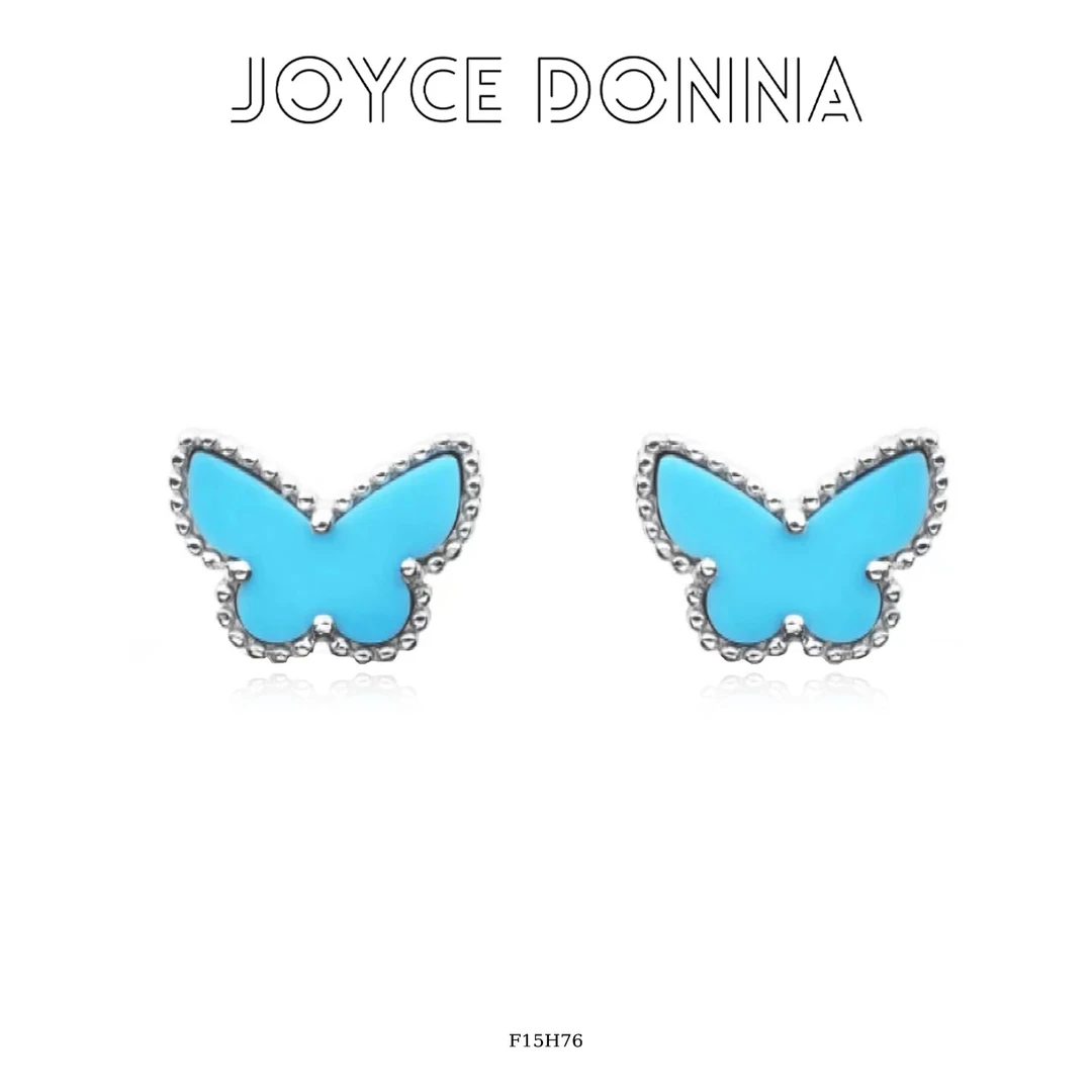 镀K金 925银针 法式气质高级感精致百搭蓝色蝴蝶耳环 F15H76