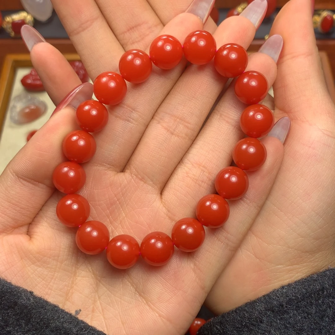 太***郎南红玛瑙未镶嵌11+辣椒红手串