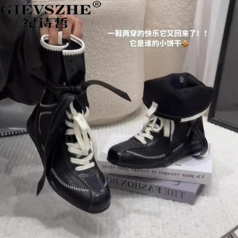 纪诗哲复古内增高马丁靴女英伦圆头系带运动靴短靴女款女款内增高