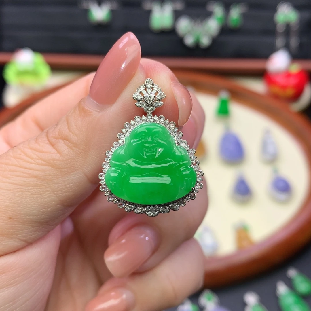 翡翠18K金镶嵌吊坠(不含链)