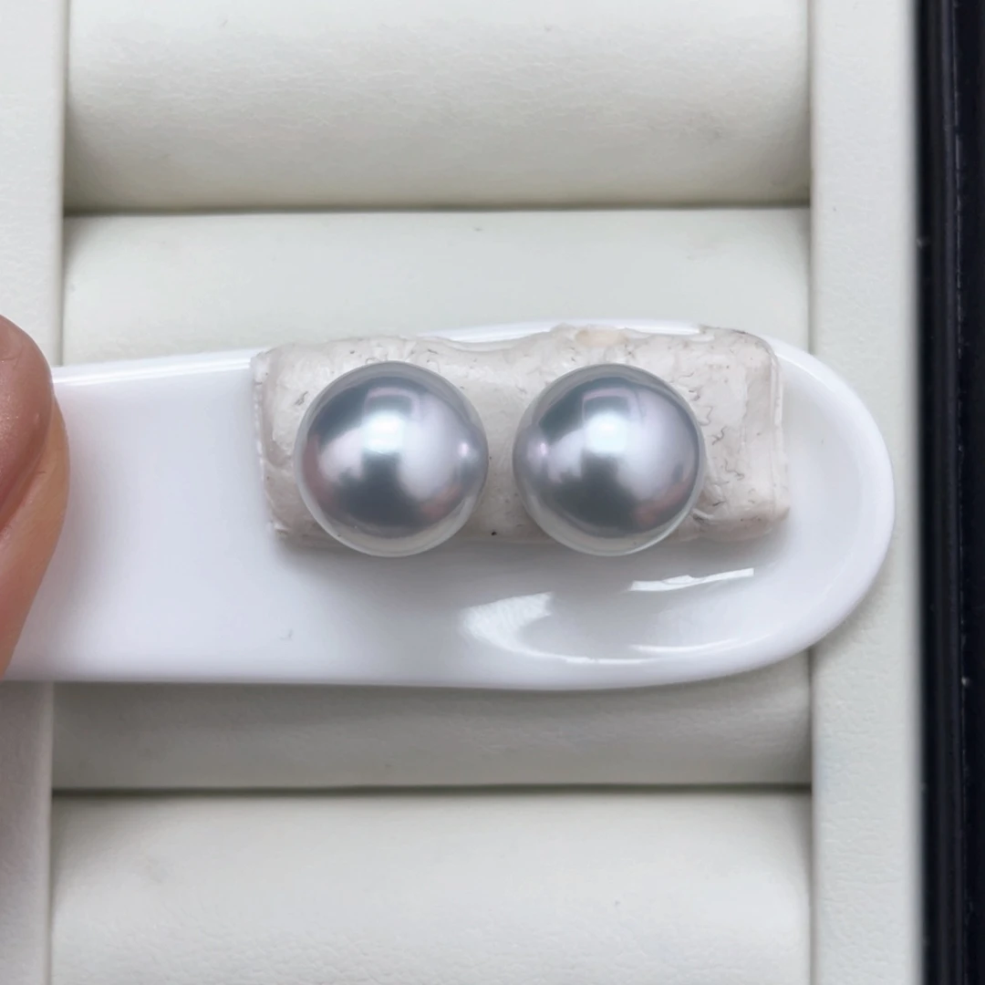 海水珍珠耳饰未镶嵌11-12澳白极光炫彩宝石光对珠