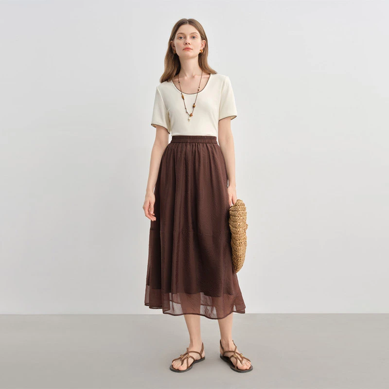 独束大码女装撞色绣花边正肩短袖T恤2025上衣小衫女 25DS82752