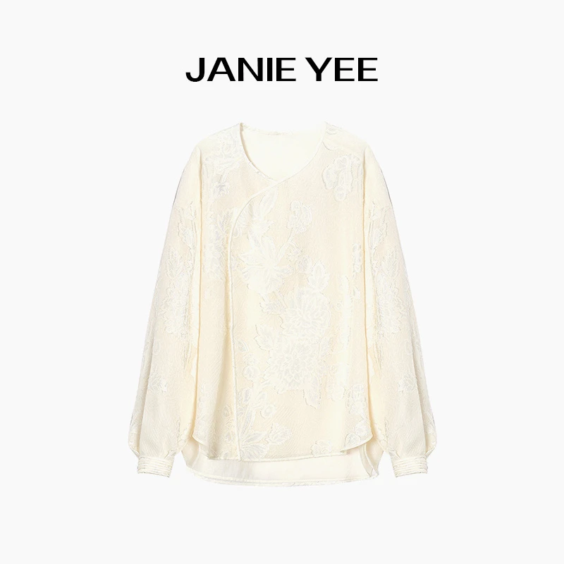 Janie Yee"白茶蚕丝"高定桑蚕丝真丝国风宽松衬衫上衣春夏24A1207