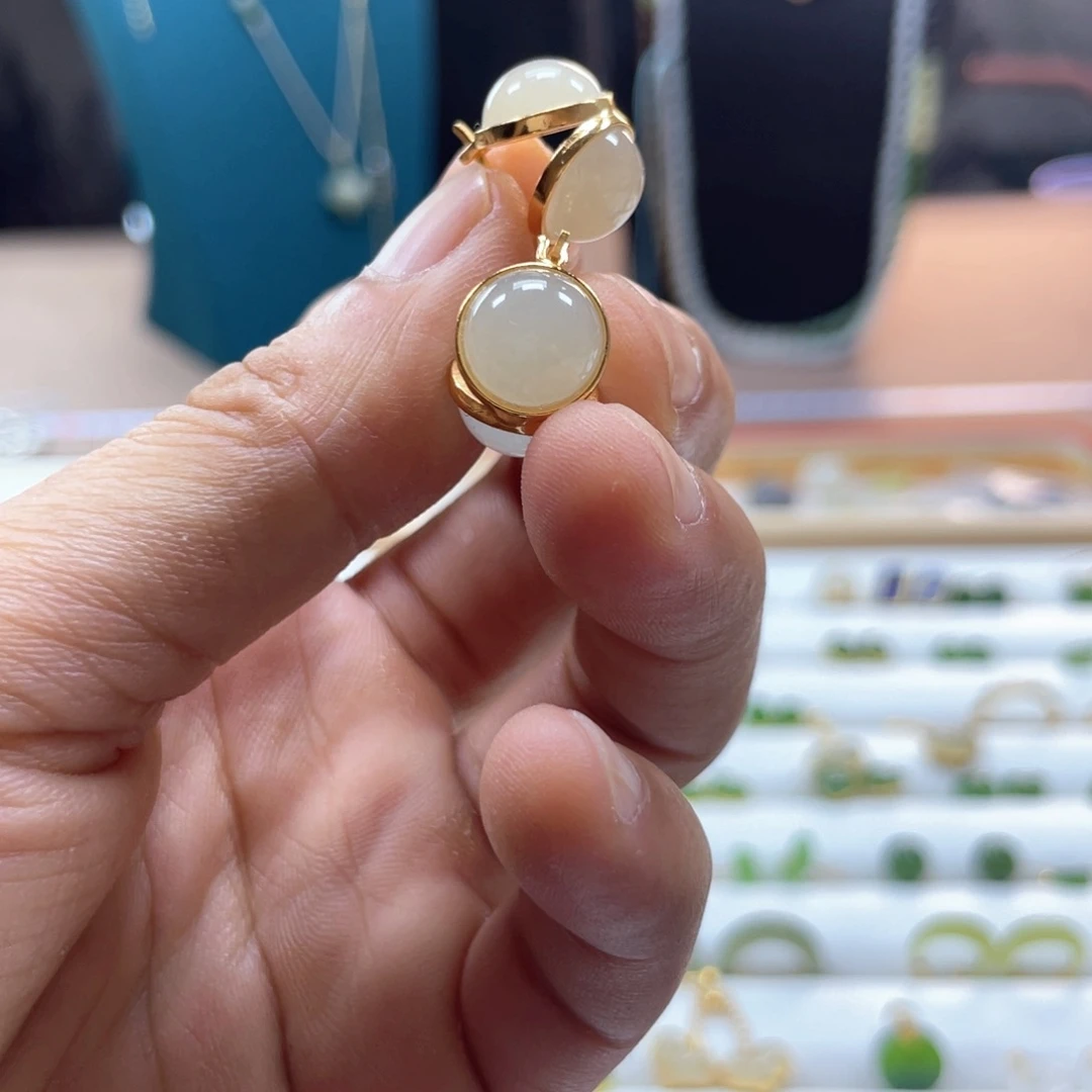 银S925镶嵌和田玉耳饰