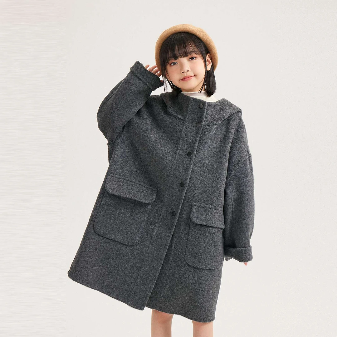 法国女童双面羊绒大衣2025秋冬男童中长宽松洋气毛呢外套儿童呢子