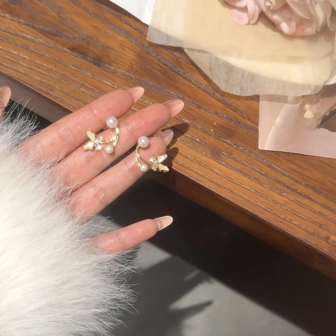 铜合金耳饰 AL5170蝴蝶耳环后挂式两戴耳钉精致百搭气质轻奢时尚