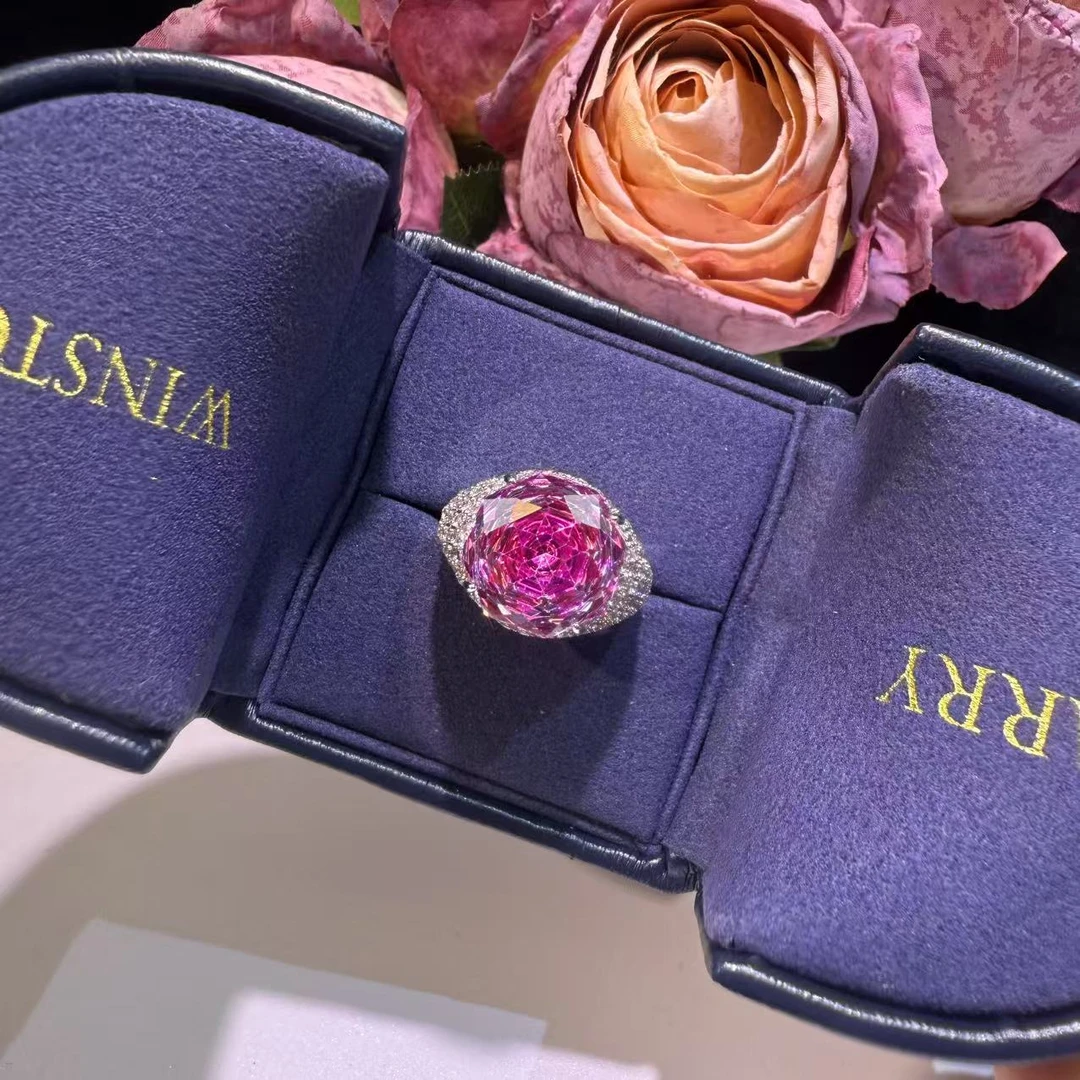 铜合金锆石戒指 ZS1193粉-千禧切玫红戒指时尚欧美