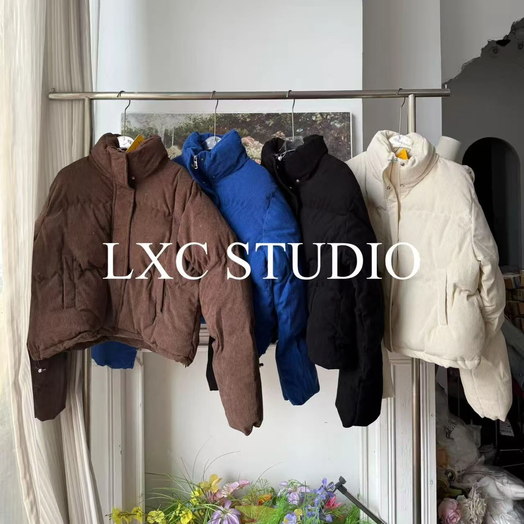 YA【纯色条绒】东大门韩版纯色半高领面包棉服