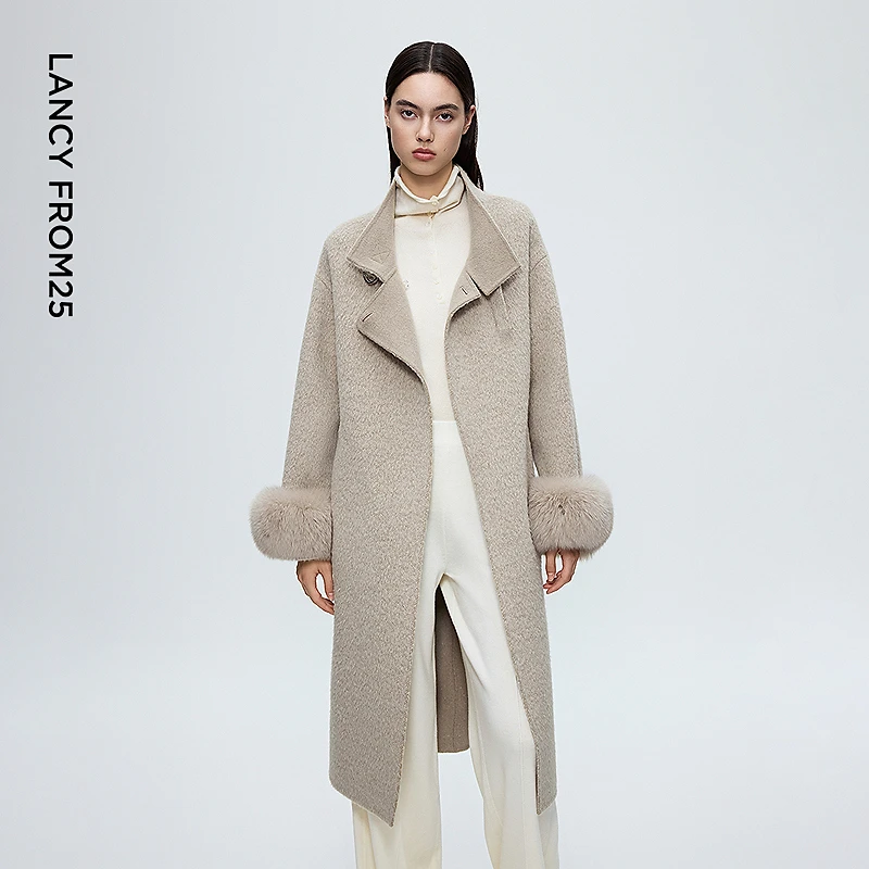 朗姿羊毛优雅高级简约长款毛呢大衣大女主呢子外套2025年冬季新款